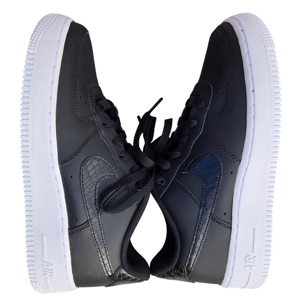 Nike Air Force 1 Low GS 6Y Black White New FV7725-001 Croc Embossed Leather - Picture 3 of 8